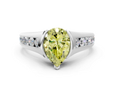 White gold Fancy Yellow Pear  Solitaire Bezel-Set Diamond Ring with Channel-Set Band_37
