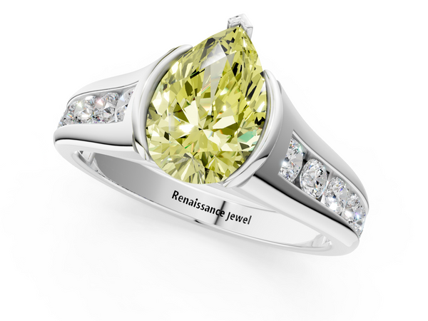 Platinum Pear-Shaped Half Bezel Engagement Ring Setting for Fancy Yellow Center