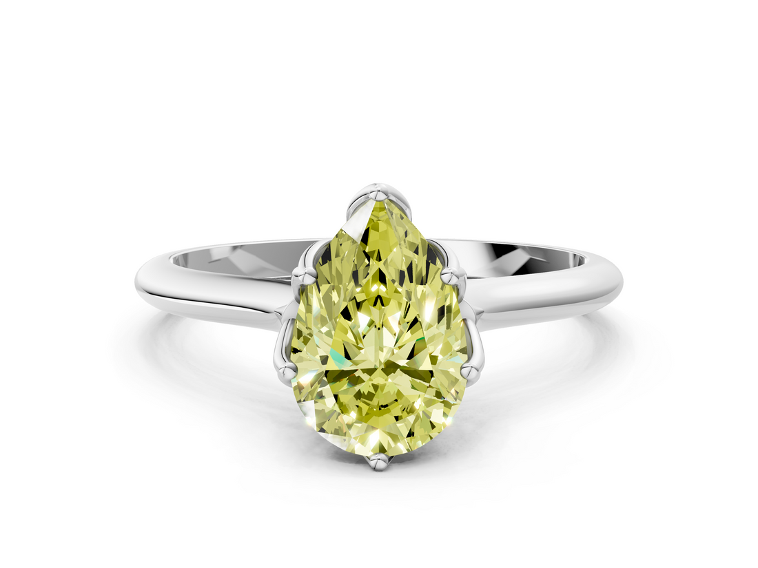 White gold Fancy Yellow Pear  Solitaire Cathedral Diamond Ring with Six-Prong Setting_17