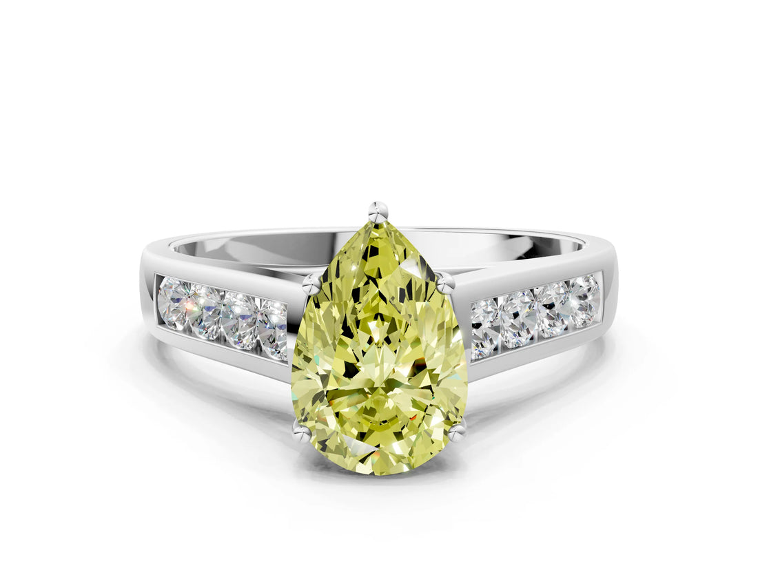 White gold Fancy Yellow Pear  Solitaire Channel-Set Diamond Engagement Ring with Four-Prong Setting_32