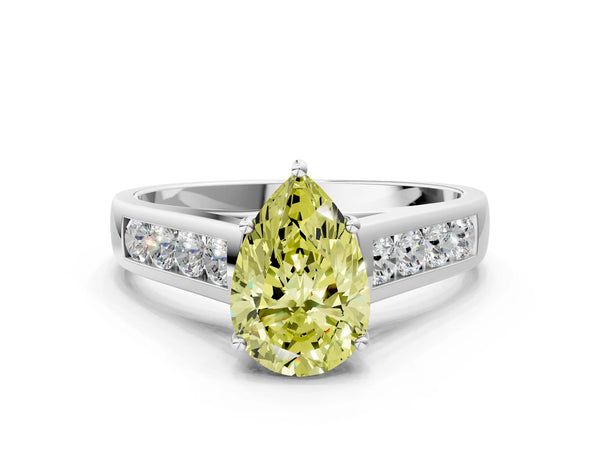 White gold Fancy Yellow Pear  Solitaire Channel-Set Diamond Engagement Ring with Four-Prong Setting