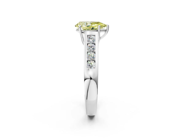 White gold Fancy Yellow Pear  Solitaire Channel-Set Diamond Engagement Ring with Four-Prong Setting
