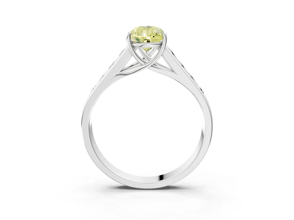 White gold Fancy Yellow Pear  Solitaire Channel-Set Diamond Engagement Ring with Four-Prong Setting