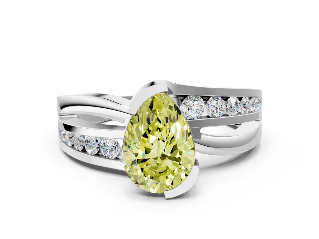 White gold Fancy Yellow Pear  Solitaire Channel-Set Split Shank Ring with Tension Prong Setting_3