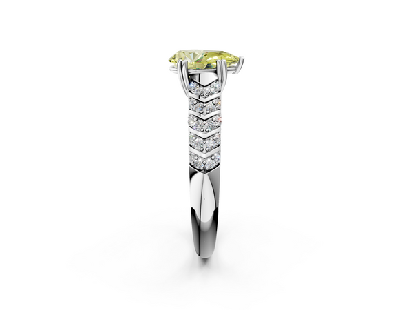 Platinum Fancy Yellow Pear  Solitaire Chevron Pave Diamond Engagement Ring with Six-Prong Setting