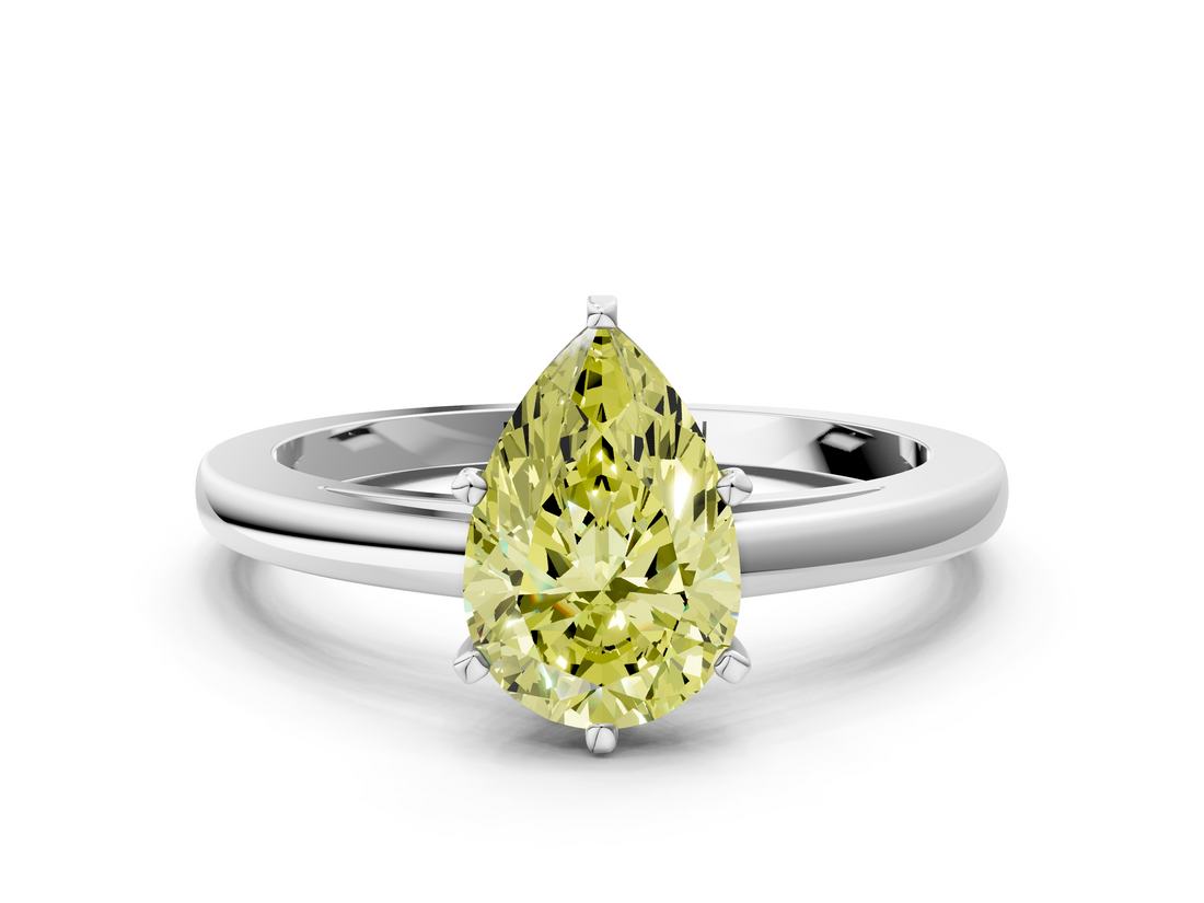 White gold Fancy Yellow Pear  Solitaire Diamond Engagement Ring with Four-Prong Setting on a Classic Band_3