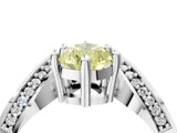White gold Fancy Yellow Pear  Solitaire Diamond Engagement Ring with Pave Band and Four-Prong Setting