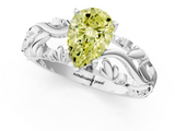 White gold Fancy Yellow Pear  Solitaire Diamond Leaf Vine Band with Prong Setting_60