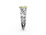 White gold Fancy Yellow Pear  Solitaire Diamond Leaf Vine Band with Prong Setting_61