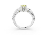 White gold Fancy Yellow Pear  Solitaire Diamond Leaf Vine Band with Prong Setting_62