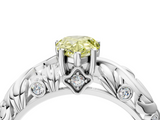 White gold Fancy Yellow Pear  Solitaire Diamond Leaf Vine Band with Prong Setting_63