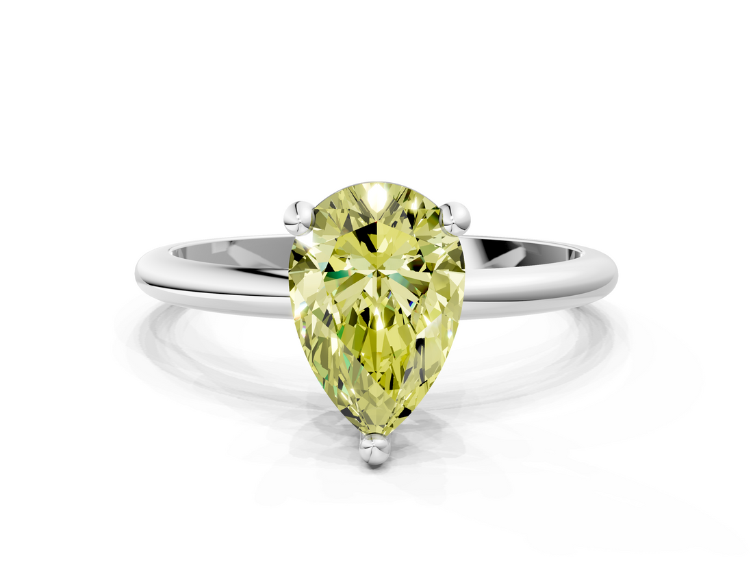 White gold Fancy Yellow Pear  Solitaire Diamond Ring with 4-Prong Setting on a Classic Band_3