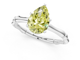 White gold Fancy Yellow Pear  Solitaire Diamond Ring with Bamboo Band and Four-Prong Setting_51