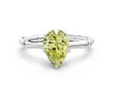 White gold Fancy Yellow Pear  Solitaire Diamond Ring with Bamboo Band and Four-Prong Setting_57