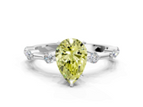 White gold Fancy Yellow Pear  Solitaire Diamond Ring with Bezel Set Side Stones and Prong Setting_3