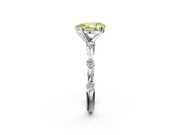 Platinum Fancy Yellow Pear  Solitaire Diamond Ring with Bezel Set Side Stones and Prong Setting