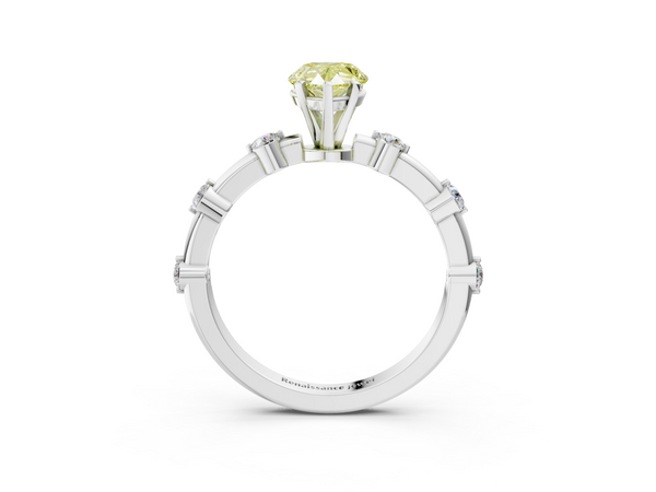 Platinum Fancy Yellow Pear  Solitaire Diamond Ring with Bezel Set Side Stones and Prong Setting