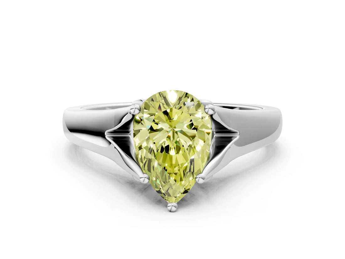 White gold Fancy Yellow Pear  Solitaire Diamond Ring with Cathedral Band and Four-Prong Setting_66