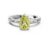 White gold Fancy Yellow Pear  Solitaire Diamond Ring with Channel-Set Baguette Band and Four-Prong Setting_85