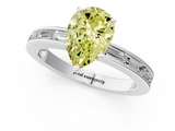 White gold Fancy Yellow Pear  Solitaire Diamond Ring with Channel-Set Baguette Band and Four-Prong Setting_86