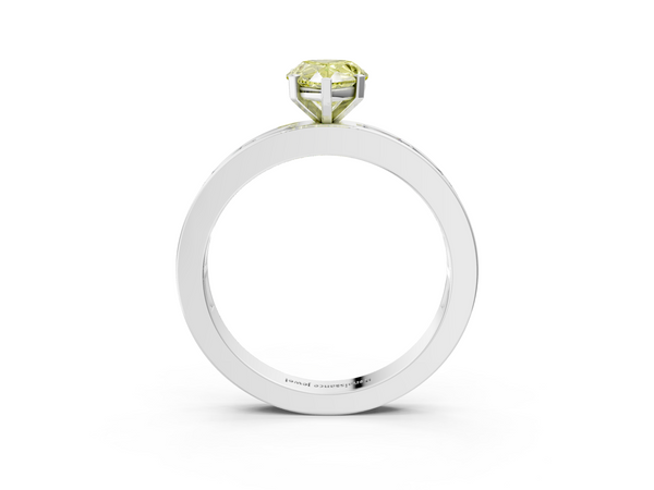 Platinum Fancy Yellow Pear  Solitaire Diamond Ring with Channel-Set Baguette Band and Four-Prong Setting