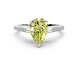 White gold Fancy Yellow Pear  Solitaire Diamond Ring with Channel Set Band and Bezel Prong Setting_56