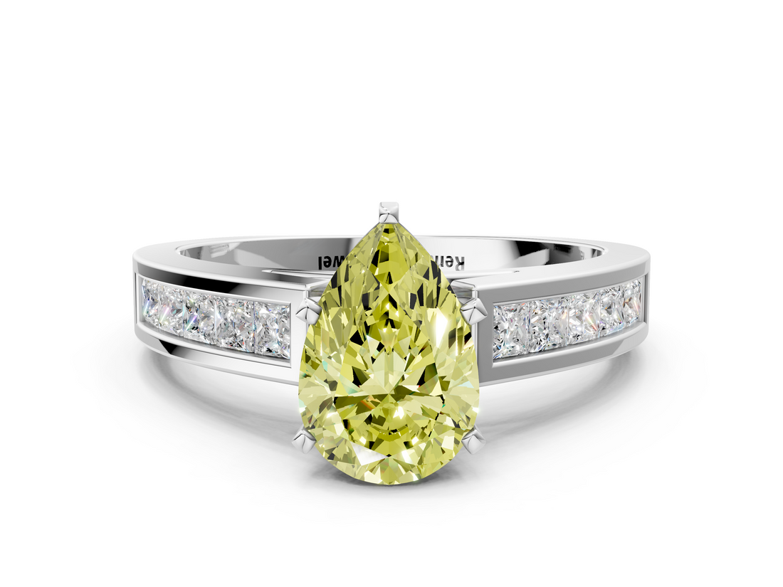 White gold Fancy Yellow Pear  Solitaire Diamond Ring with Channel-Set Band and Four-Prong Setting_3
