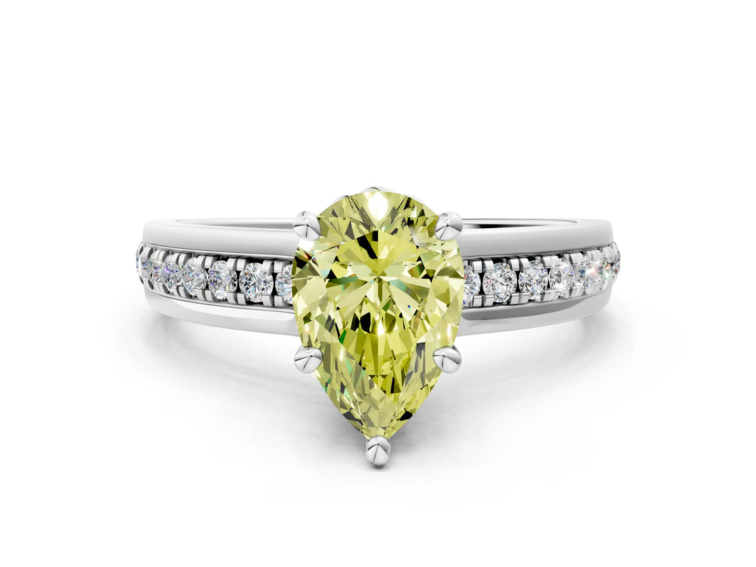 White gold Fancy Yellow Pear  Solitaire Diamond Ring with Channel Set Band and Six-Prong Setting_48