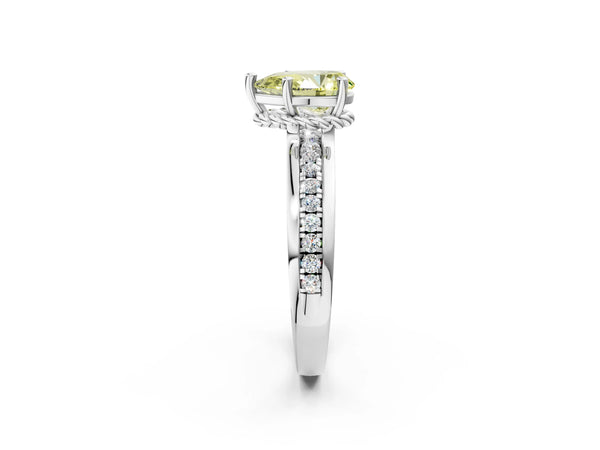 White gold Fancy Yellow Pear  Solitaire Diamond Ring with Channel Set Band and Six-Prong Setting