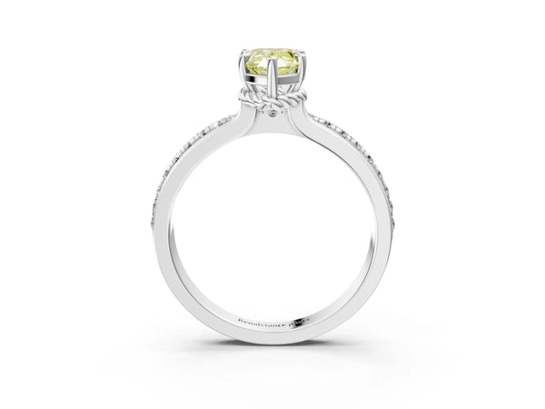 White gold Fancy Yellow Pear  Solitaire Diamond Ring with Channel Set Band and Six-Prong Setting