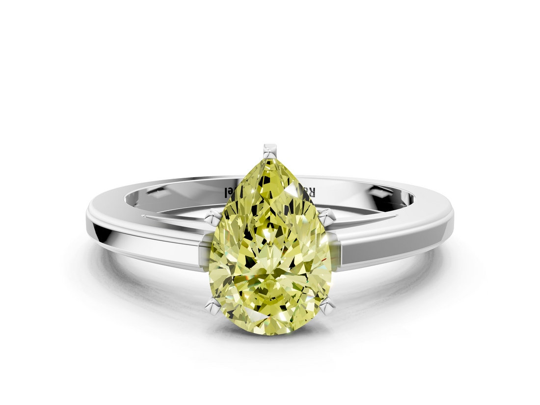 White gold Fancy Yellow Pear  Solitaire Diamond Ring with Four-Prong Setting and Classic Band_3