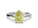 White gold Fancy Yellow Pear  Solitaire Diamond Ring with Four-Prong Setting and Tapered Band