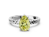 White gold Fancy Yellow Pear  Solitaire Diamond Ring with Milgrain and Black Enamel X Pattern Band_169