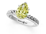 White gold Fancy Yellow Pear  Solitaire Diamond Ring with Milgrain and Black Enamel X Pattern Band_170