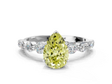 White gold Fancy Yellow Pear  Solitaire Diamond Ring with Pave Band and Four-Prong Setting_212