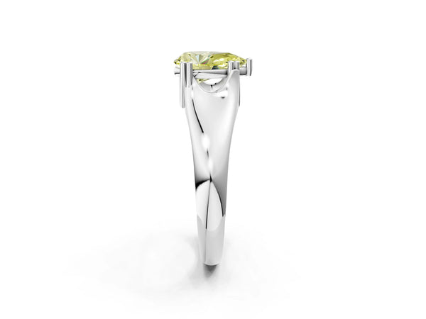 Platinum Fancy Yellow Pear Cut Diamond Solitaire Ring with Wide Band and Prong Setting