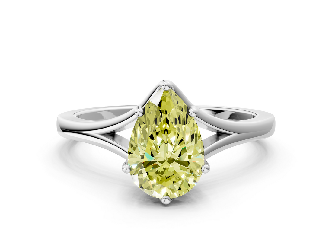 White gold Fancy Yellow Pear  Solitaire Diamond Ring with Six-Prong Setting and Tapered Band_17