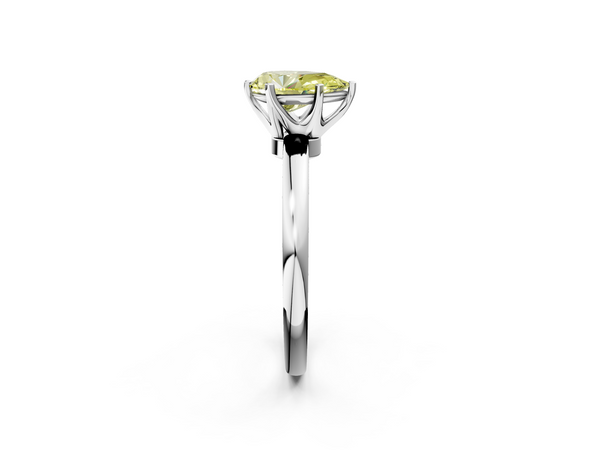 White gold Fancy Yellow Pear  Solitaire Diamond Ring with Six-Prong Setting on a Classic Band