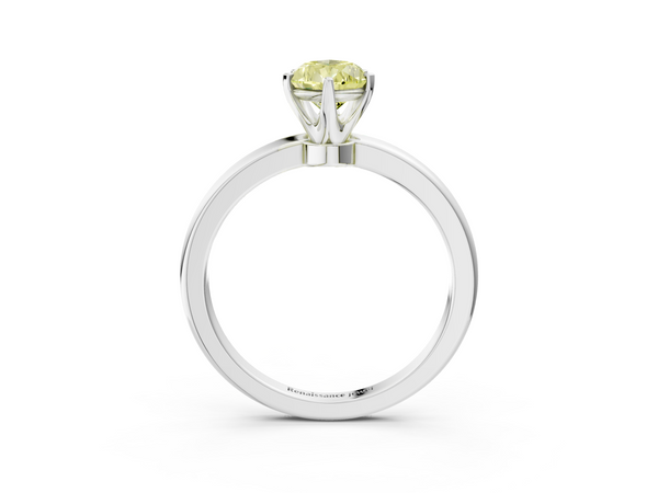 White gold Fancy Yellow Pear  Solitaire Diamond Ring with Six-Prong Setting on a Classic Band