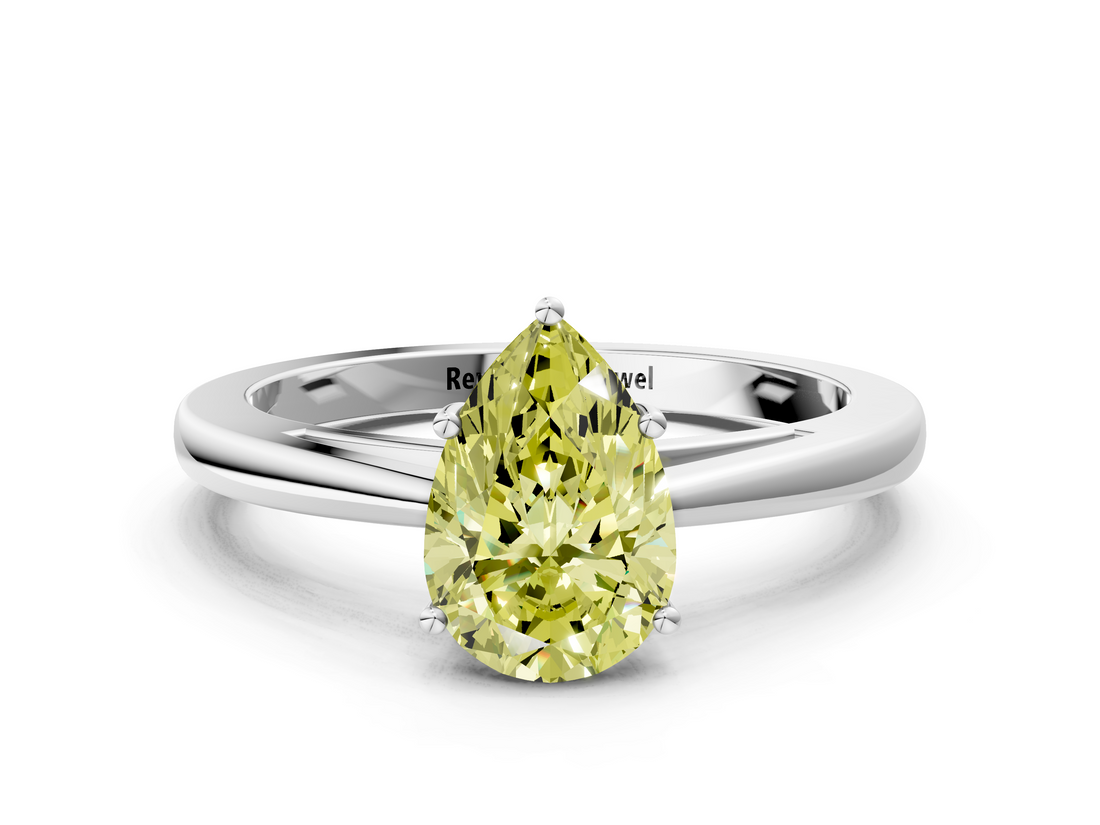 White gold Fancy Yellow Pear  Solitaire Diamond Ring with Split Shank and Four-Prong Setting_20