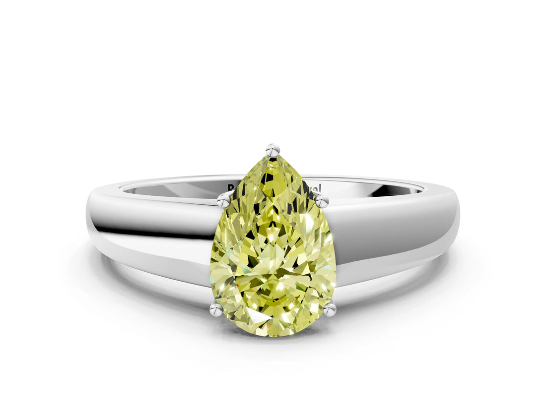 White gold Fancy Yellow Pear  Solitaire Diamond Ring with Tapered Band and Four-Prong Setting_49