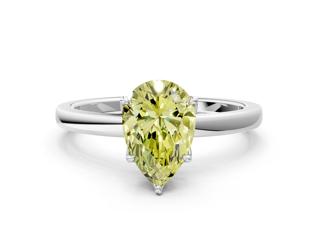 White gold Fancy Yellow Pear  Solitaire Diamond Ring with Thin Band and Four-Prong Setting_3