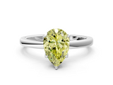 White gold Fancy Yellow Pear  Solitaire Diamond Ring with Thin Band and Four-Prong Setting_3