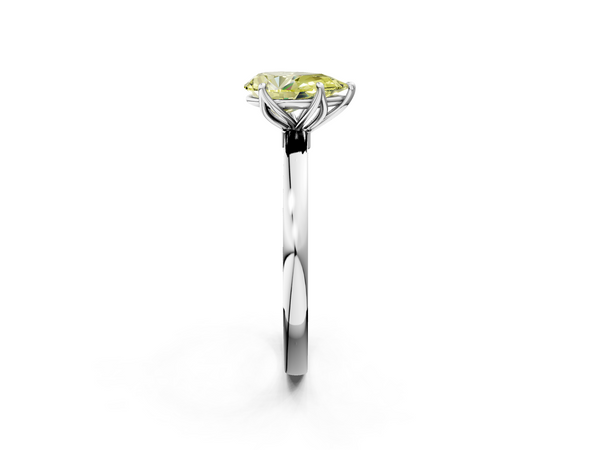 White gold Fancy Yellow Pear  Solitaire Diamond Ring with Thin Band and Four-Prong Setting