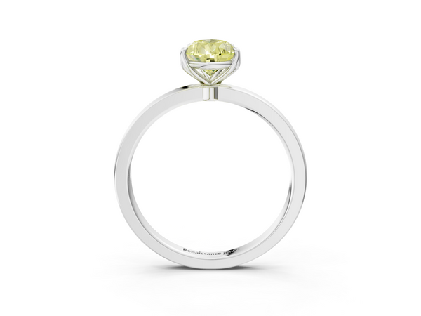 White gold Fancy Yellow Pear  Solitaire Diamond Ring with Thin Band and Four-Prong Setting