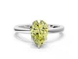 White gold Fancy Yellow Pear  Solitaire Diamond Ring with Thin Band and Four-Prong Setting_96
