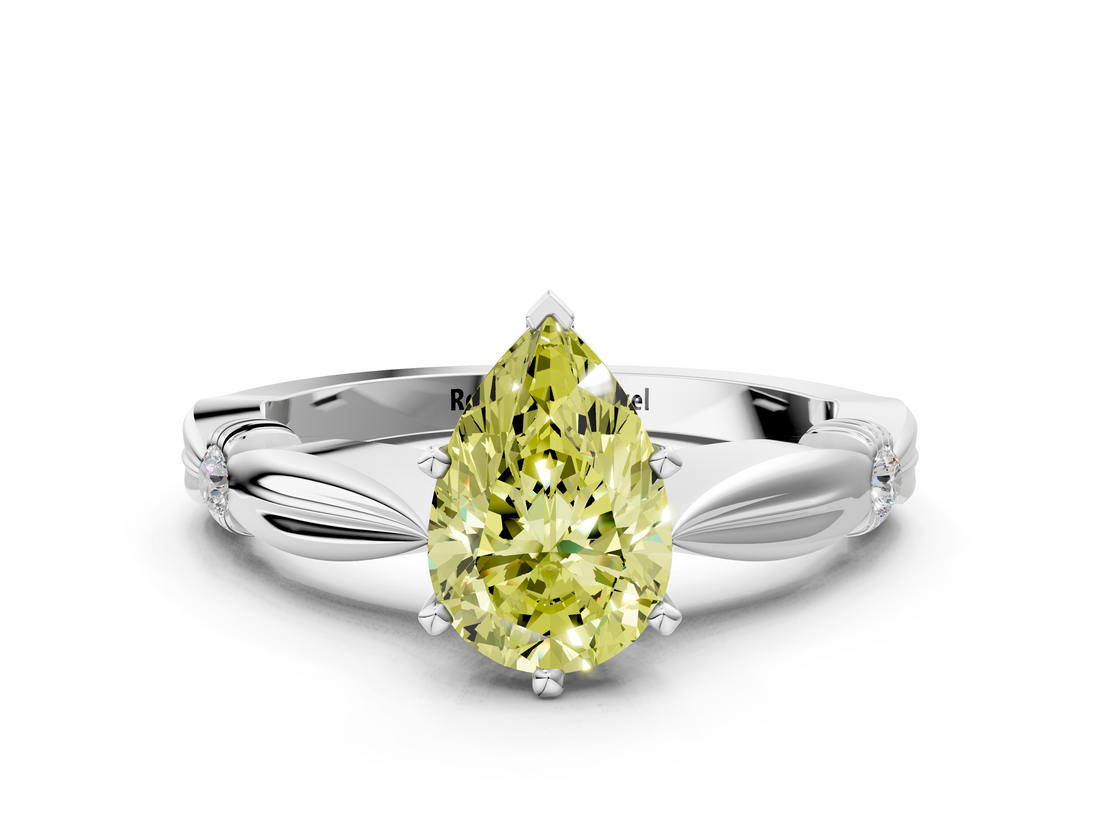 White gold Fancy Yellow Pear  Solitaire Diamond Twisted Band with Four-Prong Setting_94