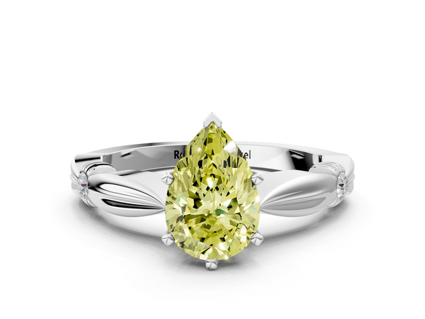 Platinum Fancy Yellow Pear  Solitaire Diamond Twisted Band with Four-Prong Setting