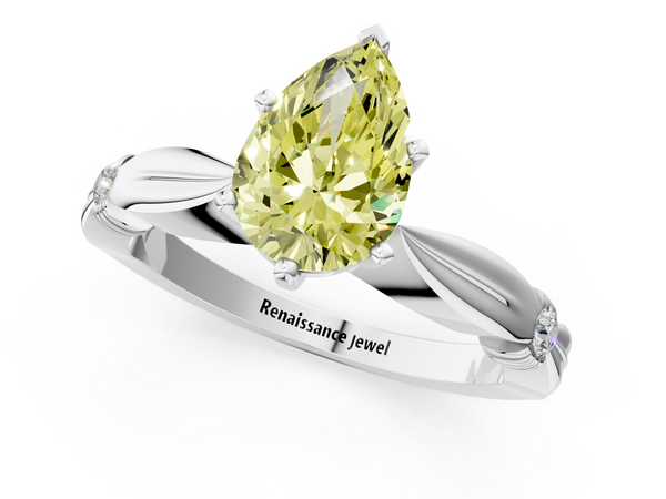 Platinum Fancy Yellow Pear  Solitaire Diamond Twisted Band with Four-Prong Setting