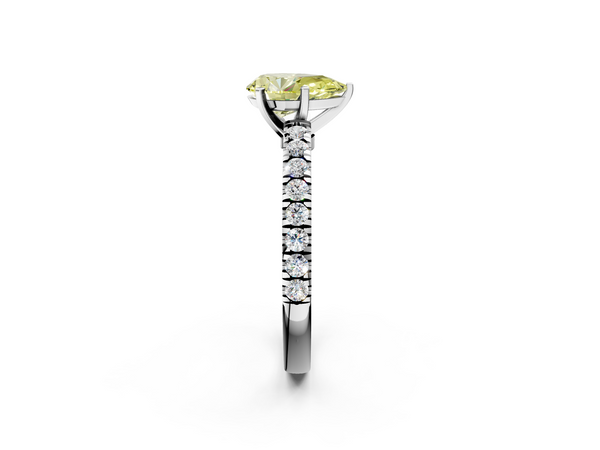 Platinum Fancy Yellow Pear  Solitaire Diamond with Pavé Band and Four-Prong Setting